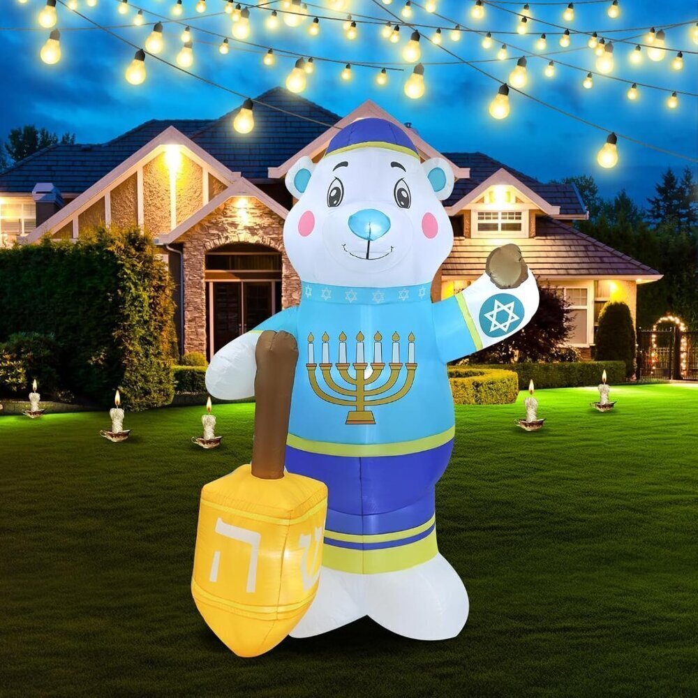 8FT Polar Bear Hanukkah Inflatable with LED Lights for Yard Lawn Patio Decor